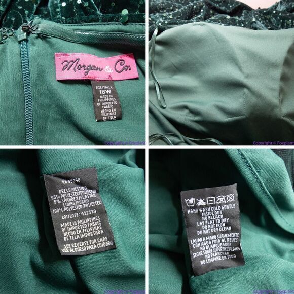 NEW MORGAN & CO‎ Green Sequined Hi-lo Velvet Fit + Flare Dress , 18W - Picture 12 of 16